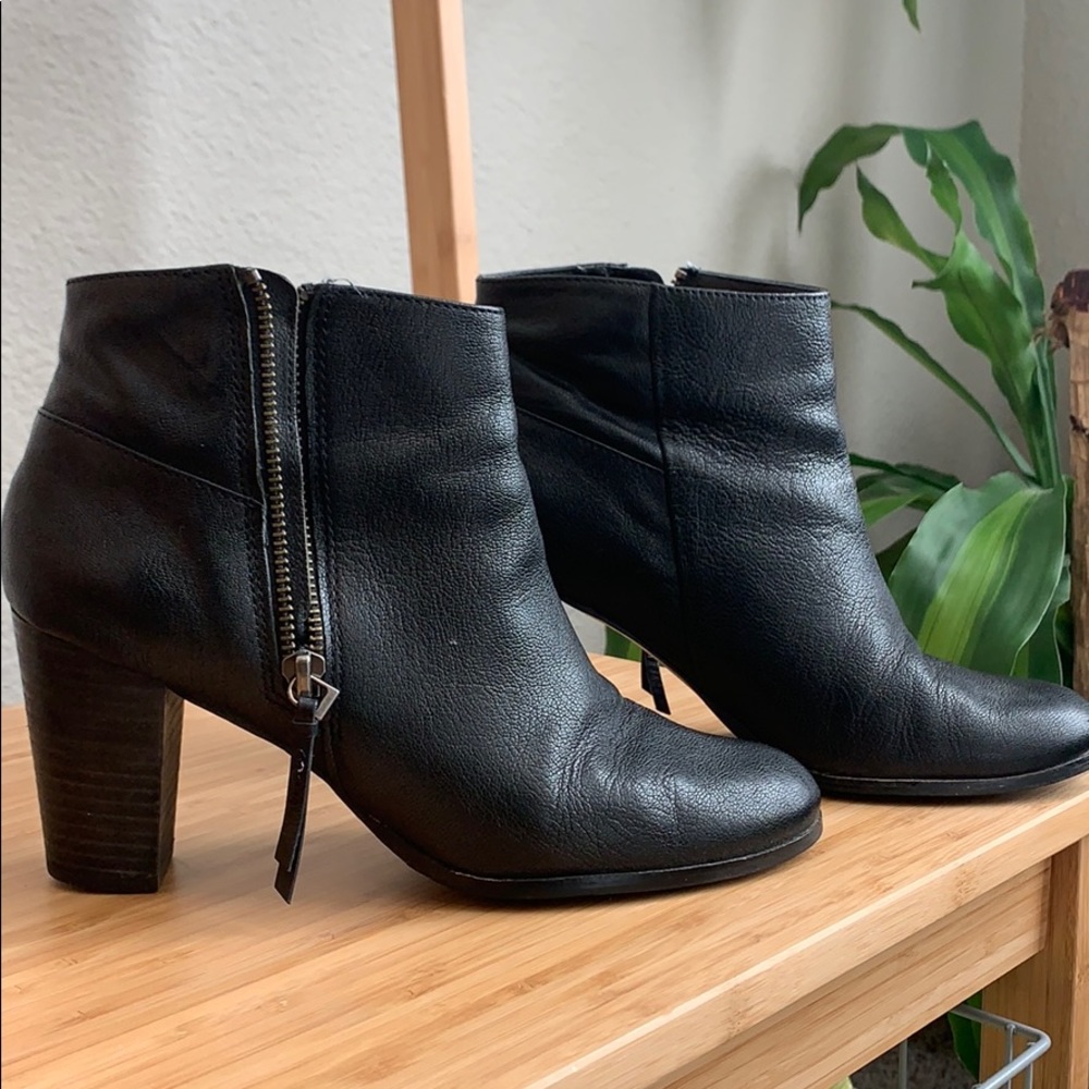 Cole Haan Stacked Heel Leathery Black Booties